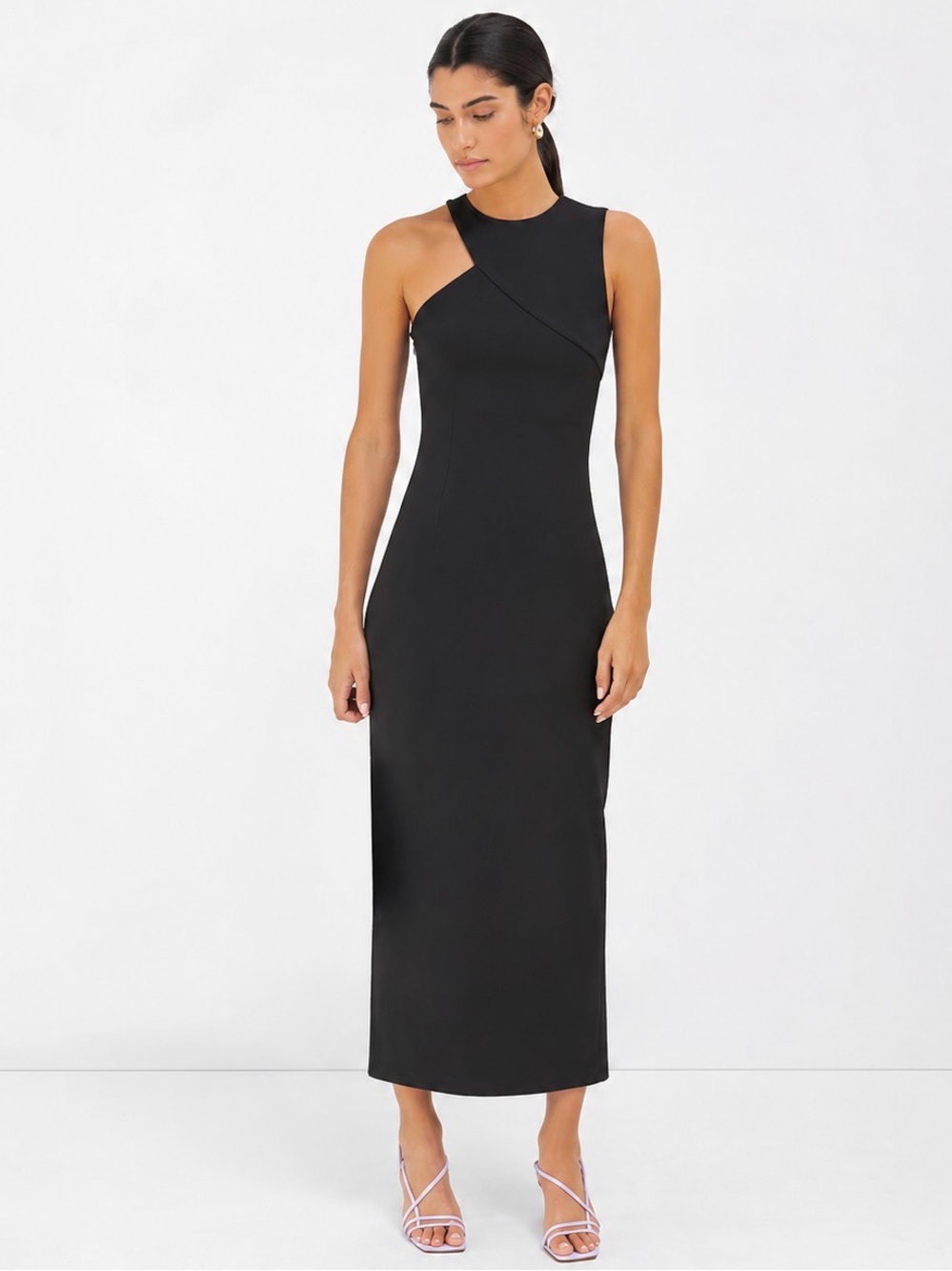 Marcella NYC Sabrina Dress Ponte Cocktail Asymmetric Midi Size XS - Picture 3 of 16